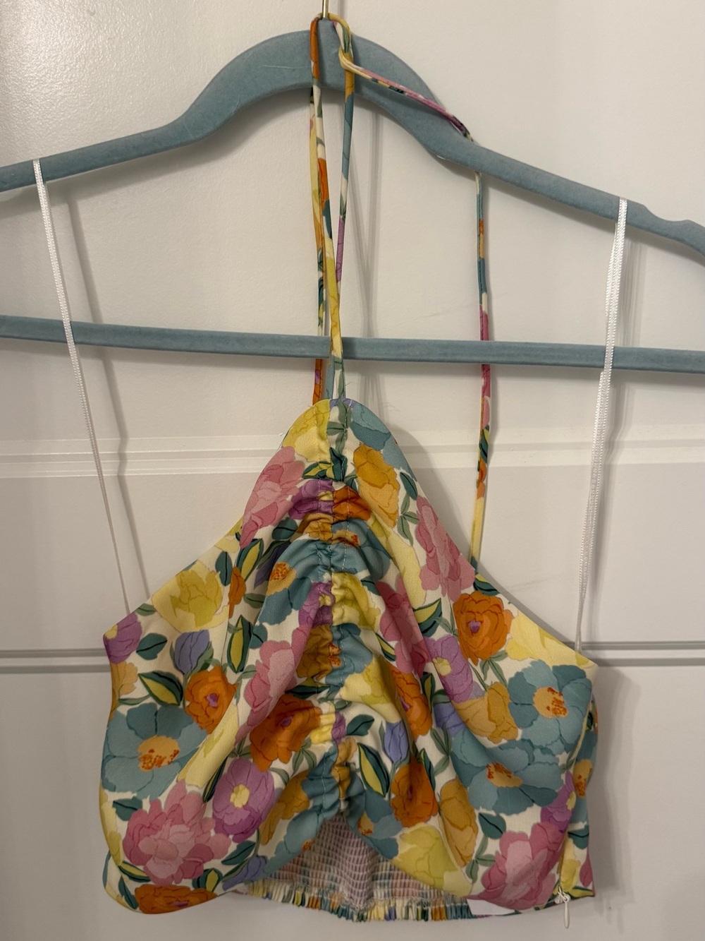 Zara Floral Ruched Halter Crop Top -